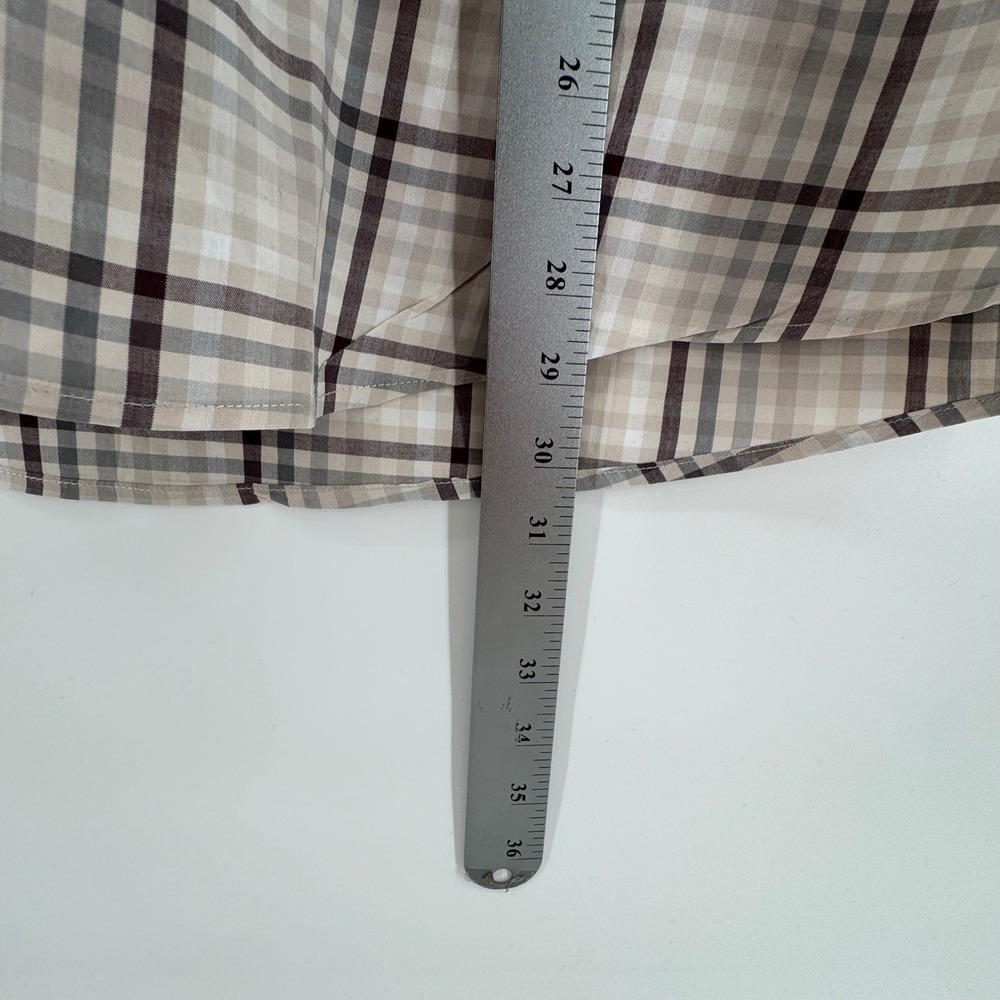 Tasso Elba Button Down Shirt Mens XL Plaid 100% Cotton Classic Fit Tan Grey - Picture 4 of 7